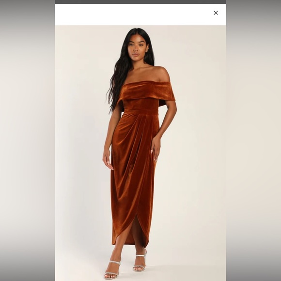 NWT Rust Velvet off the shoulder dress - Picture 2 of 6